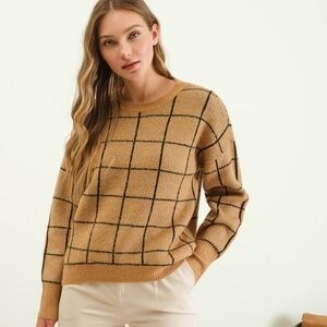 Grid Print Crew Neck Sweater by The Workshop